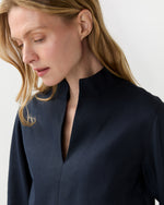 Load image into Gallery viewer, 3/4-Sleeved Violetta Top in Navy Stretch Cotolino
