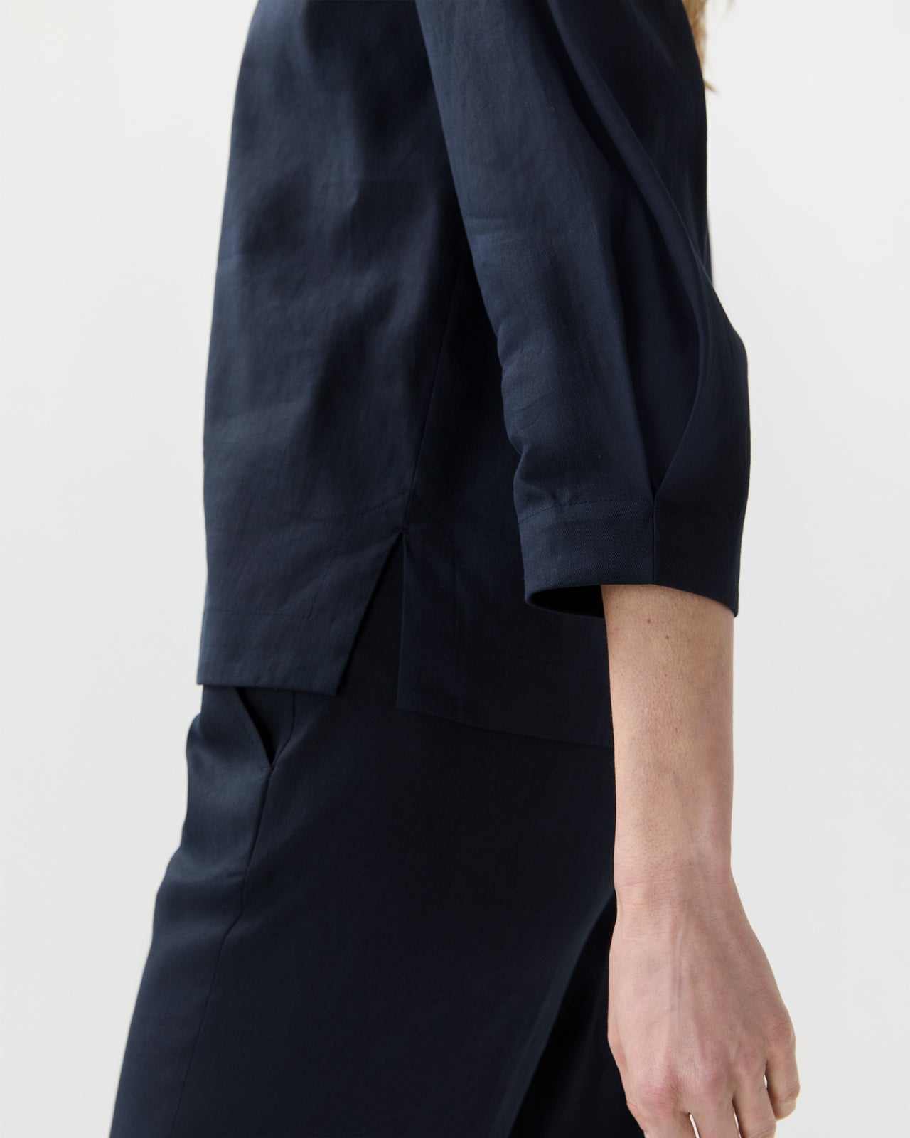 3/4-Sleeved Violetta Top in Navy Stretch Cotolino