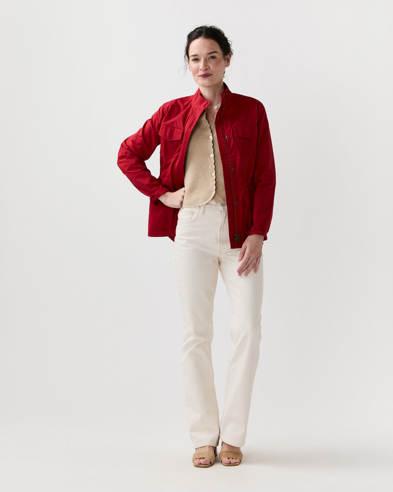 M65 Jacket in Red Dry Waxed Poplin