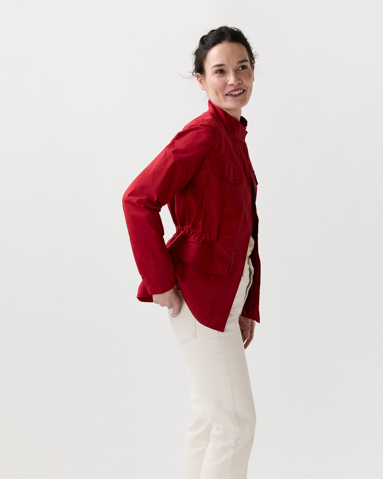 M65 Jacket in Red Dry Waxed Poplin