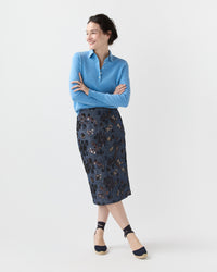 Aurora Skirt in Indigo Floral Sequin Embroidered Twill