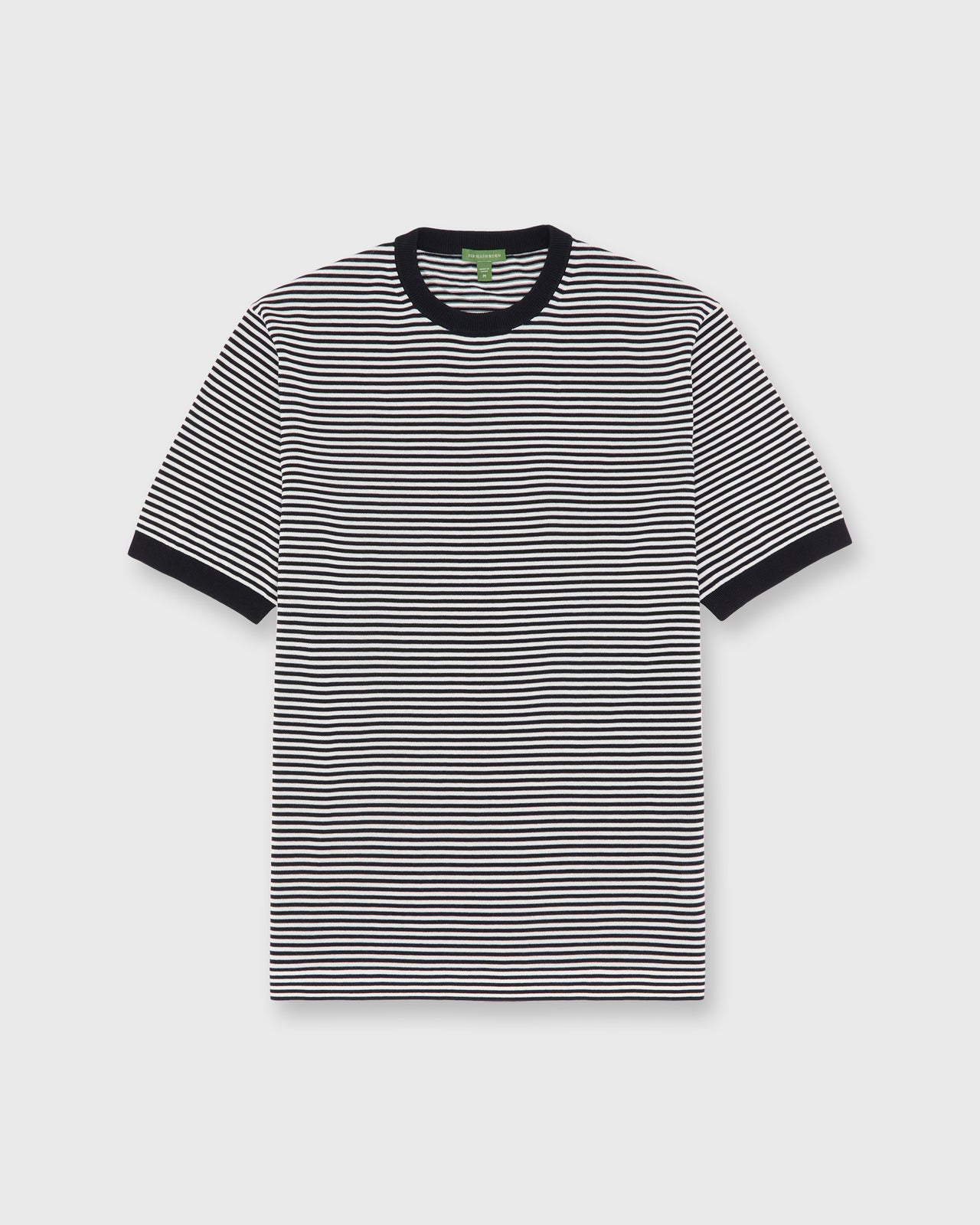 Short-Sleeved Crewneck Sweater in Navy/Chalk Stripe Cotton