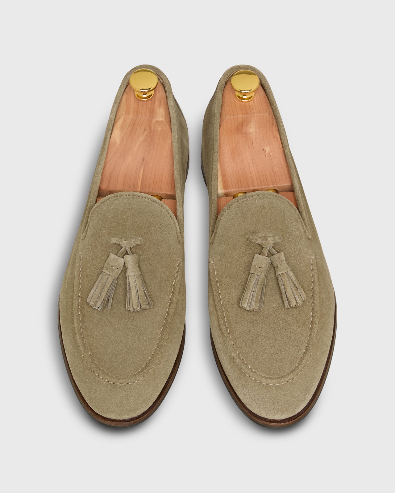 Nassau Tassel Loafer in Stone Suede