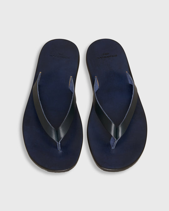 Thong Sandal in Navy Leather