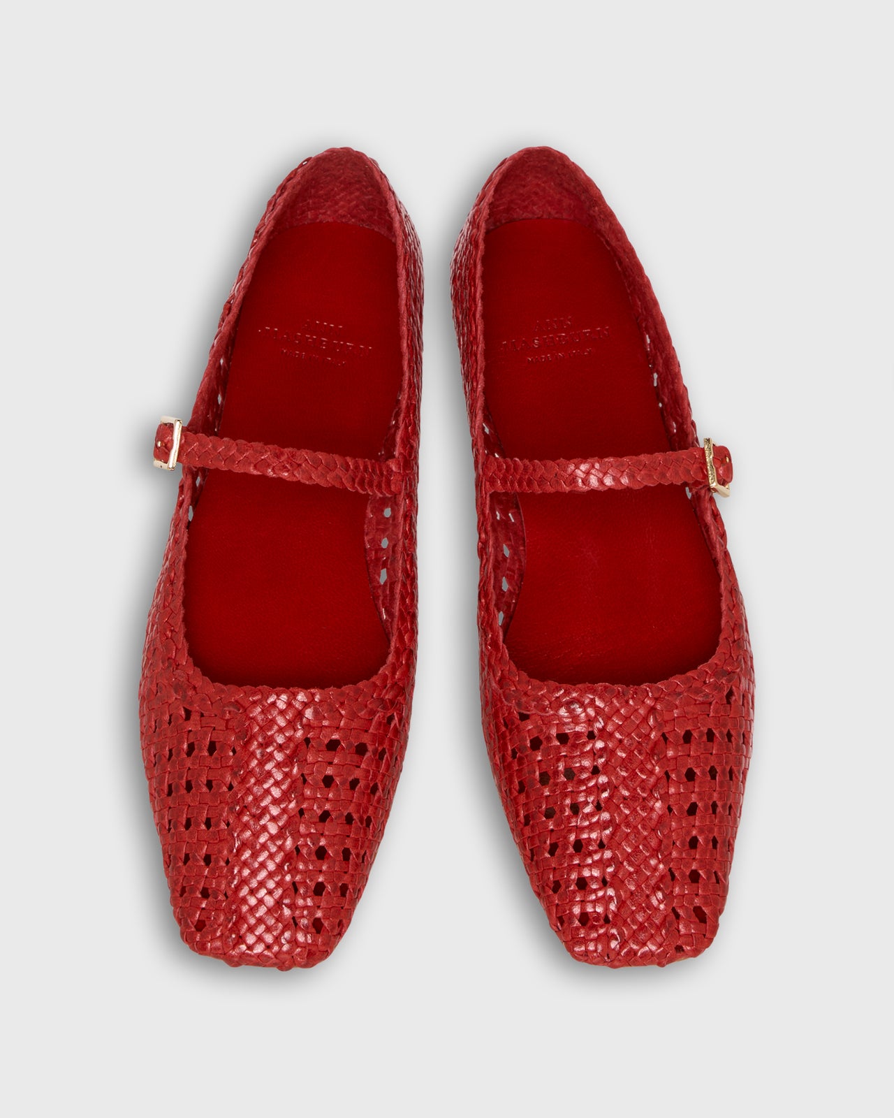 Handwoven Mary Jane in Red Woven Leather