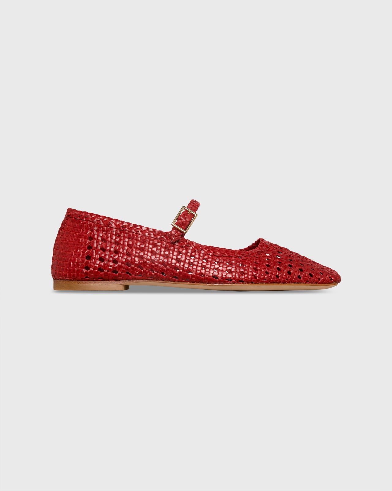 Handwoven Mary Jane in Red Woven Leather