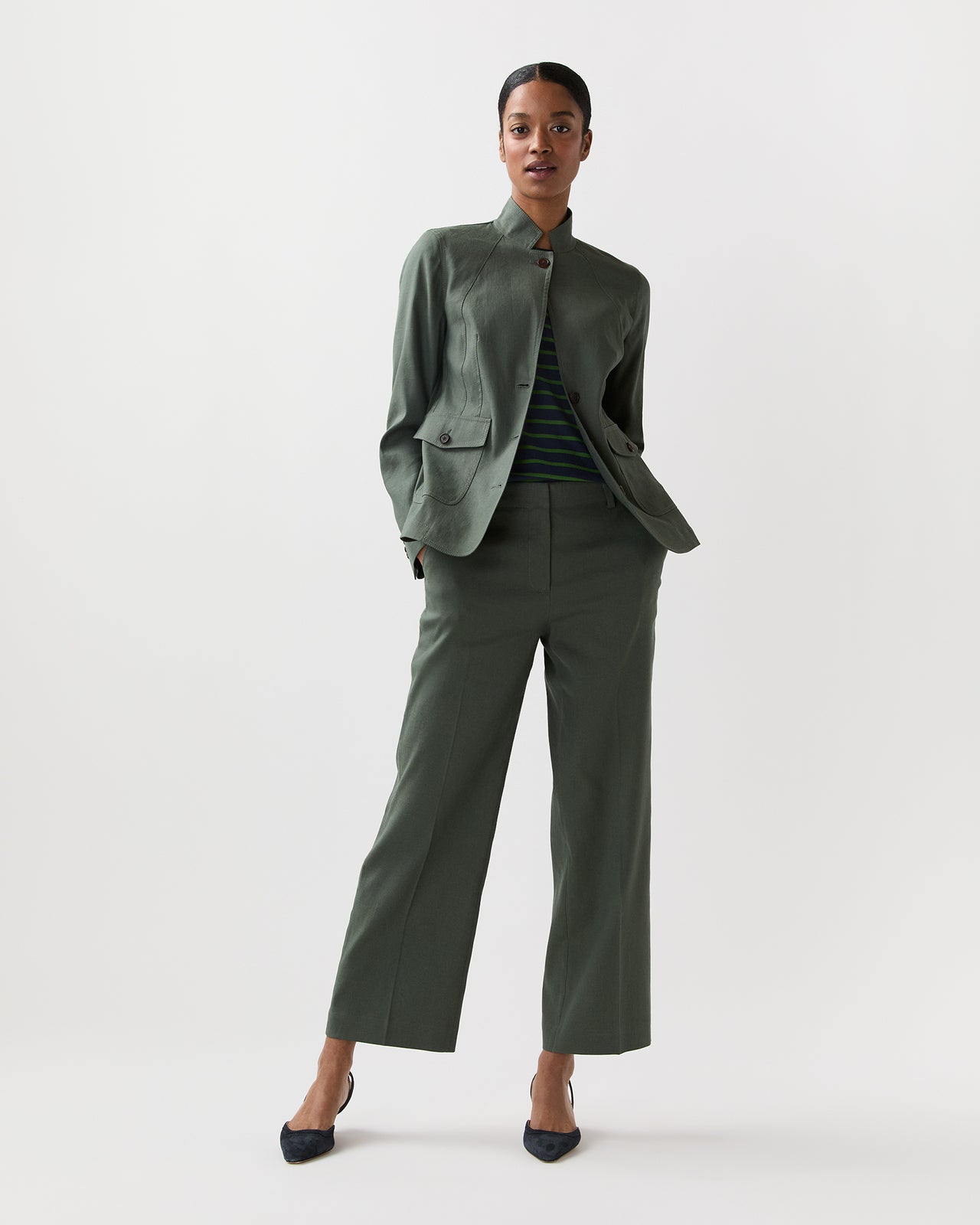 Frankie Cropped Pant in Olive Stretch Cotolino