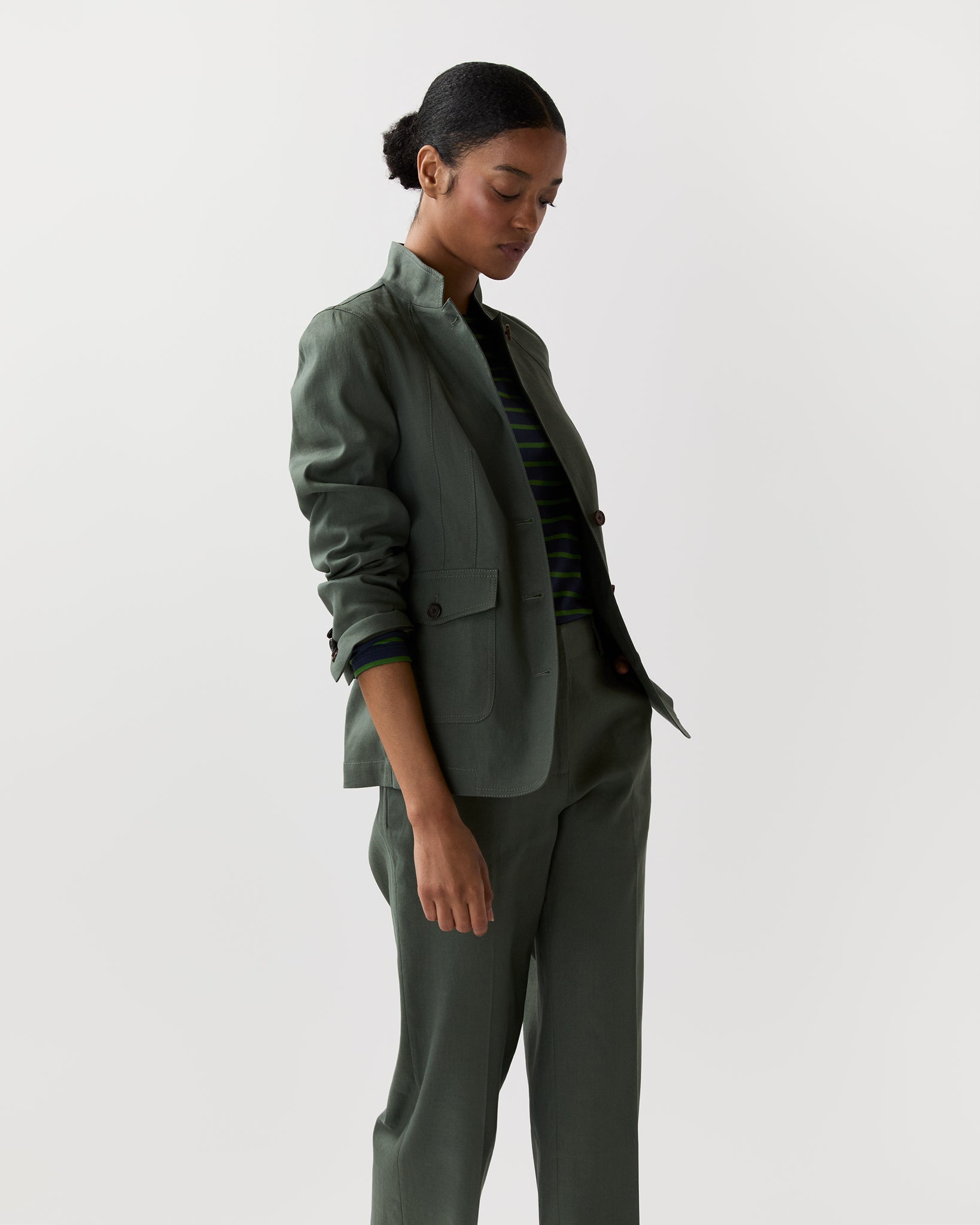 Cecile Jacket in Olive Stretch Cotolino | Shop Ann Mashburn