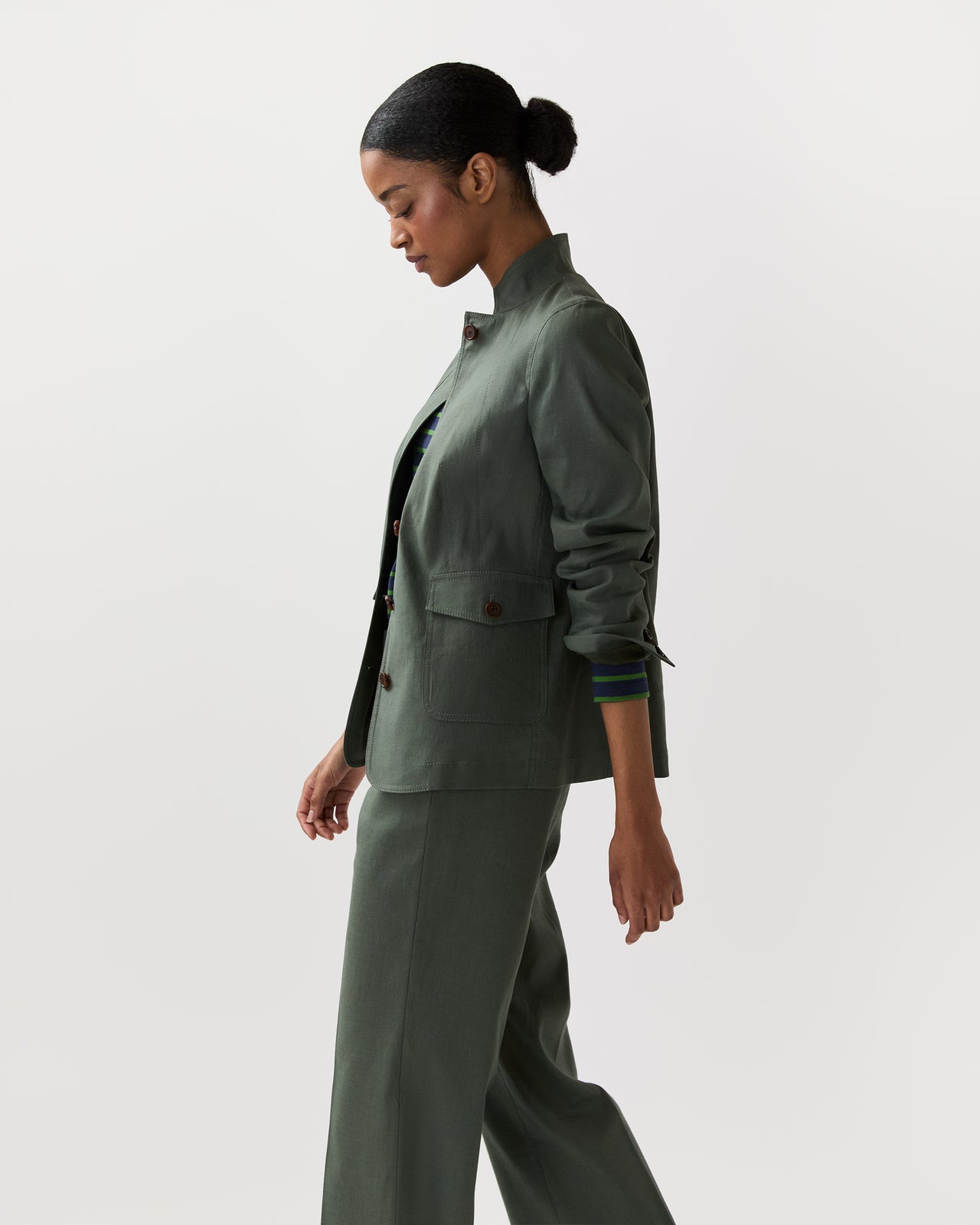 Cecile Jacket in Olive Stretch Cotolino