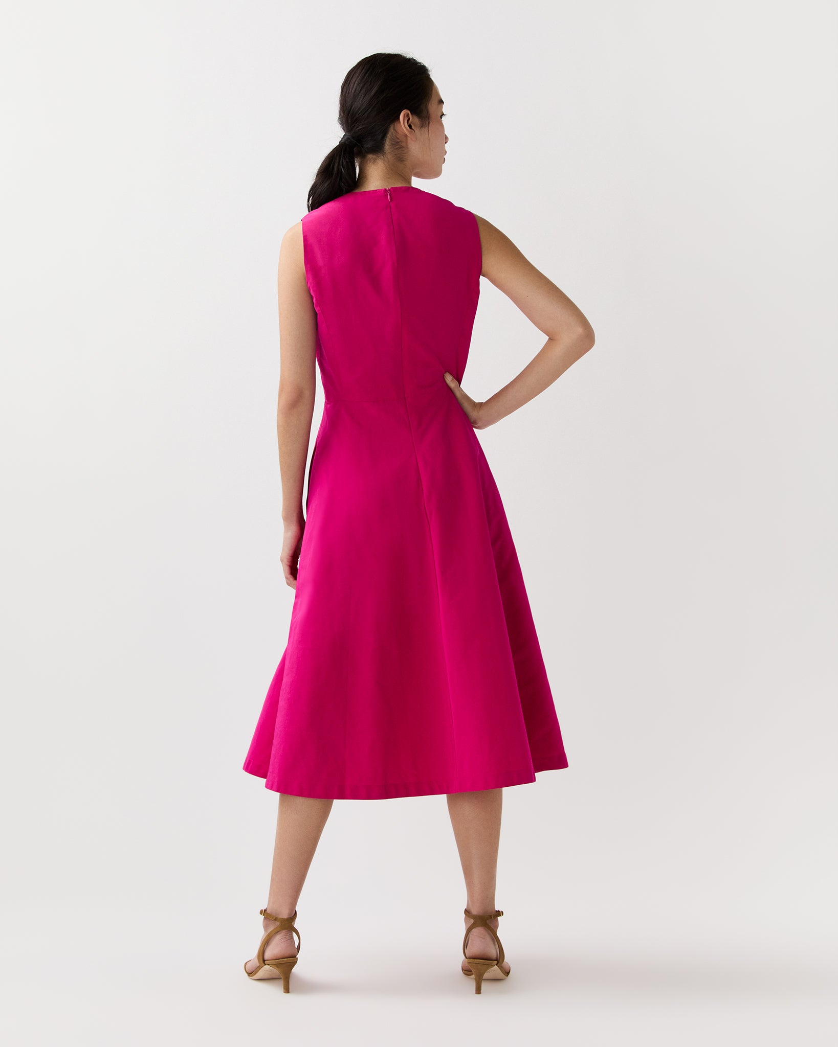 pink nylon dress Vintage 1950s Emma Domb Dress | Bright Pink Nylon Taffeta Fit + Flare Dress  | XXS