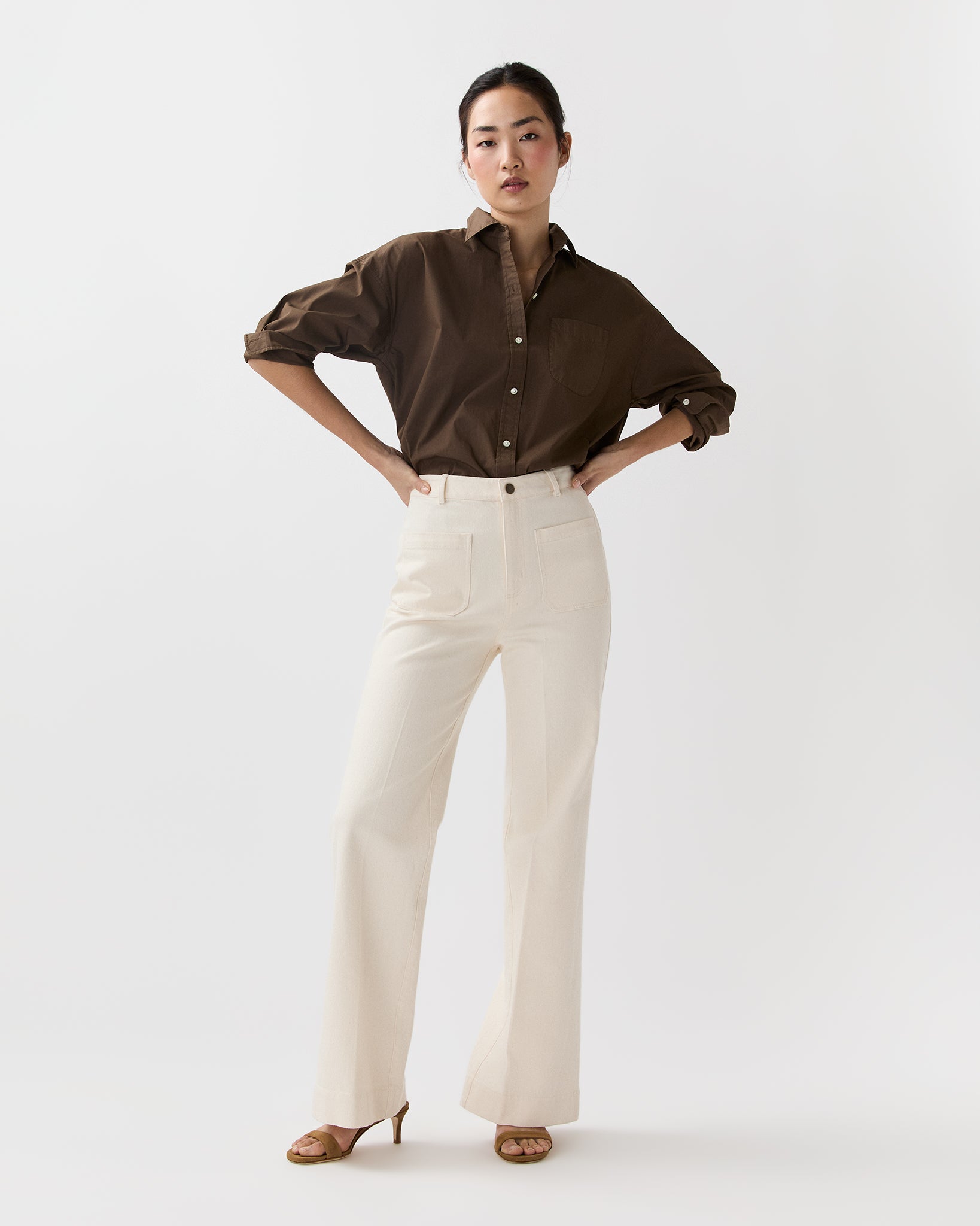 Weekender Shirt in Brown Cotton/Nylon Poplin | Shop Ann Mashburn