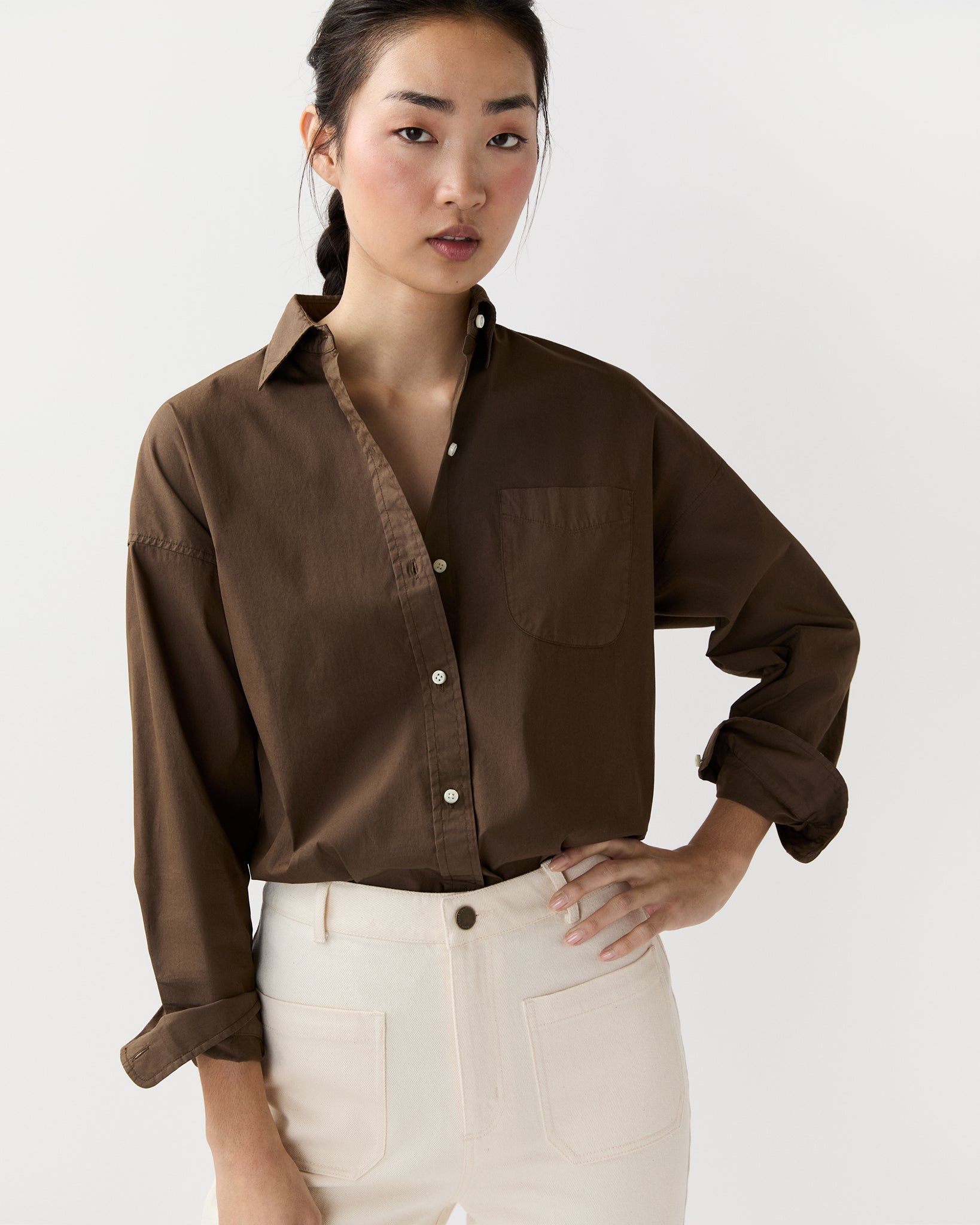 SSZ BALLOON SHIRTS BROWN Mサイズ 21AW Weekender Shirt in Brown Cotton/Nylon Poplin | Shop Ann Mashburn