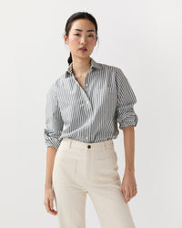 Sidney Shirt in Olive/White Stripe Chambray