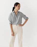 Load image into Gallery viewer, Sidney Shirt in Olive/White Stripe Chambray

