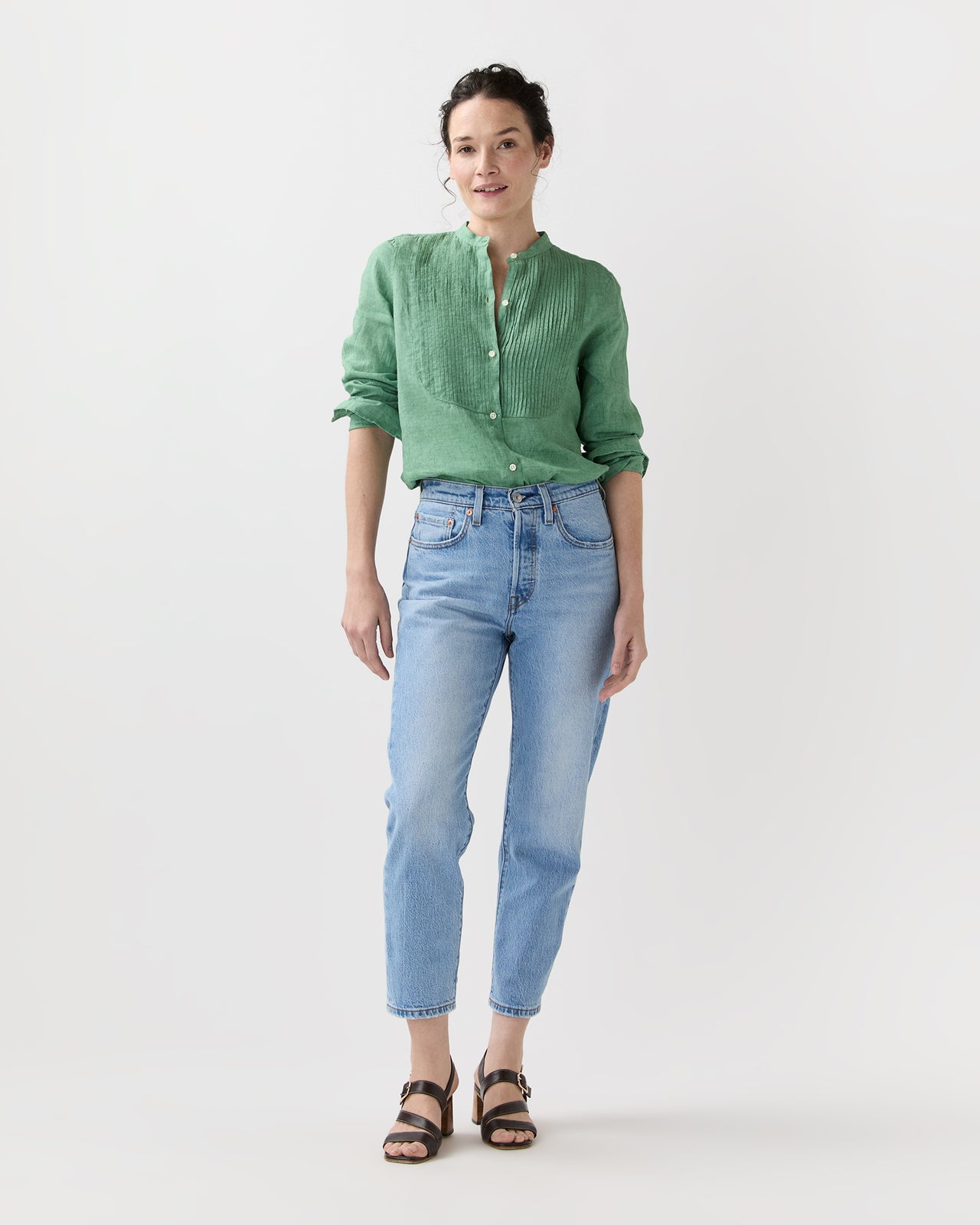 Mandarin Hattie Shirt in Grass Sahara Linen