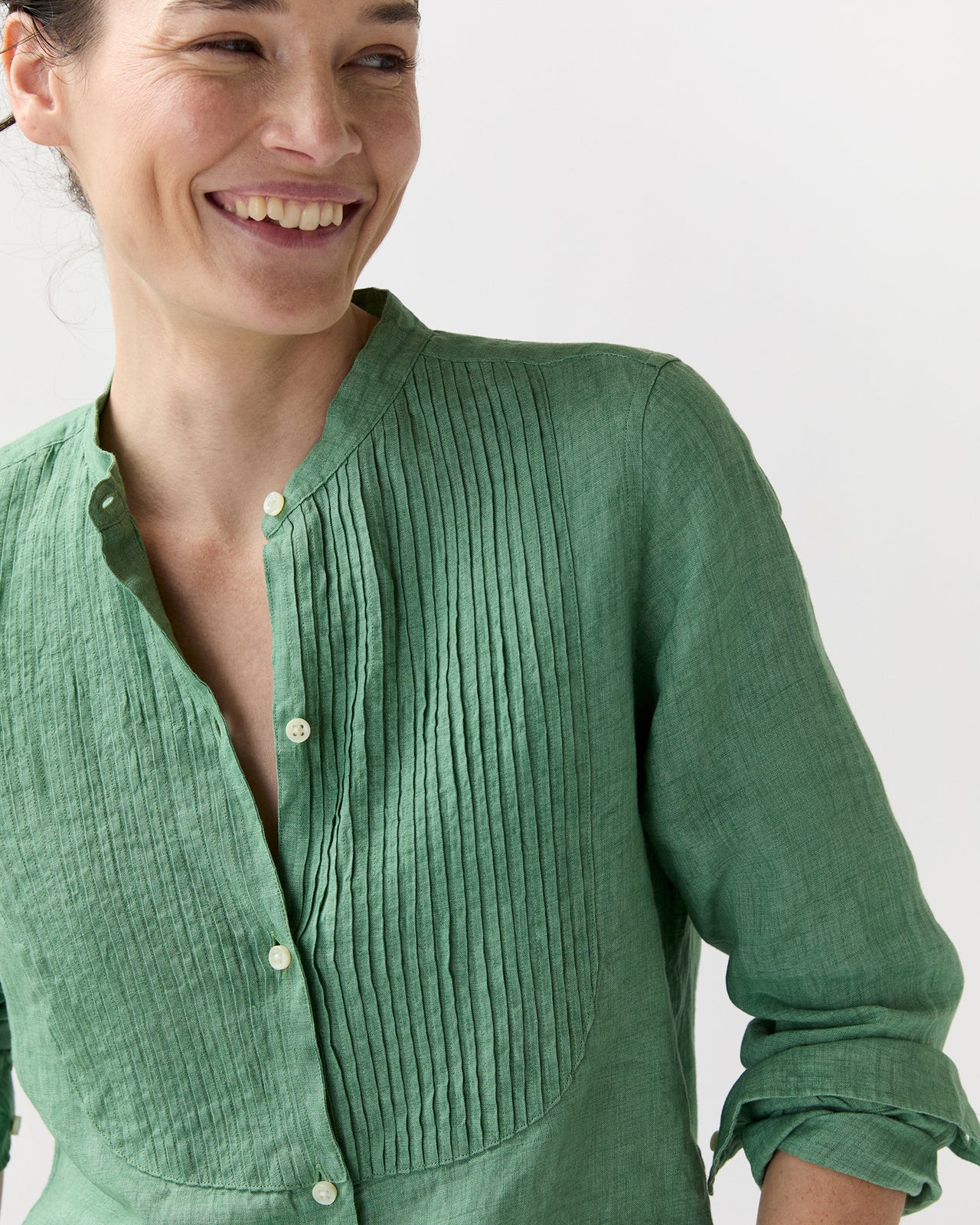 Mandarin Hattie Shirt in Grass Sahara Linen