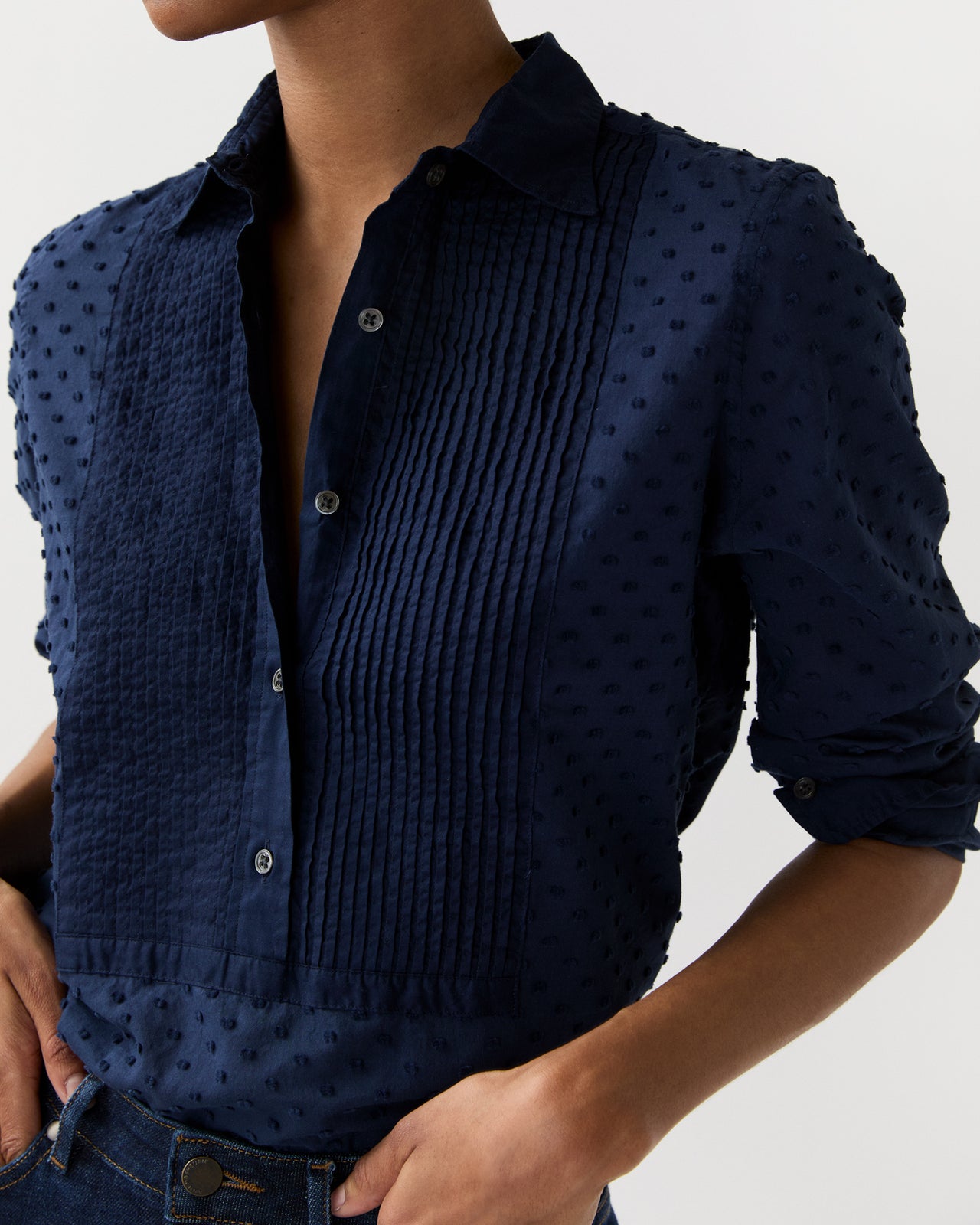 Lettie Shirt in Navy Swiss Dot