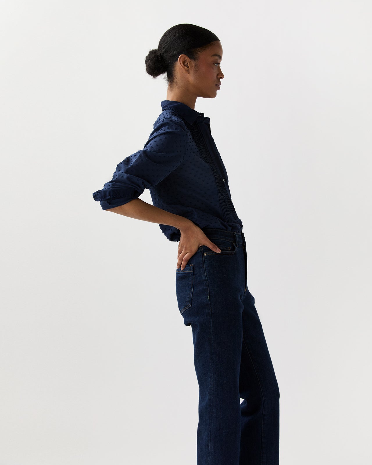 Lettie Shirt in Navy Swiss Dot