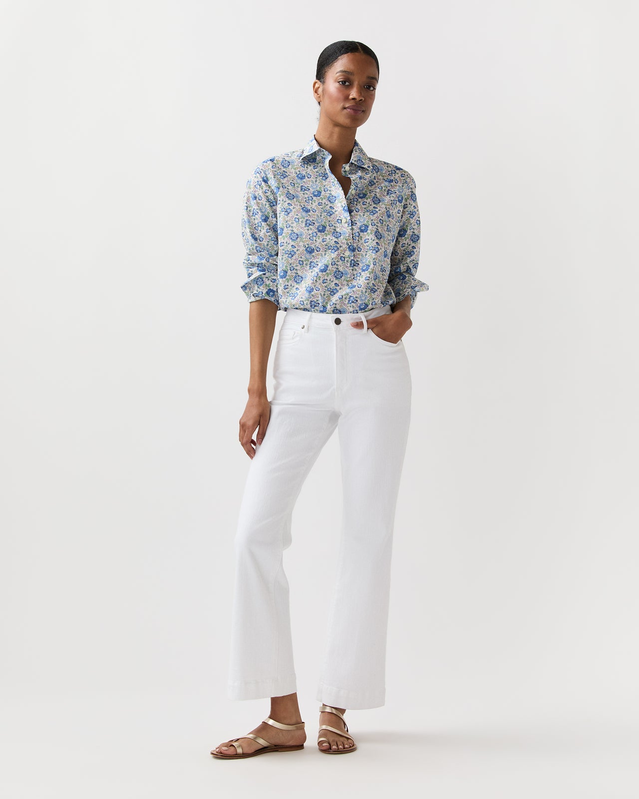 Tomboy Popover Shirt in Blue/Multi Felicite Liberty Fabric