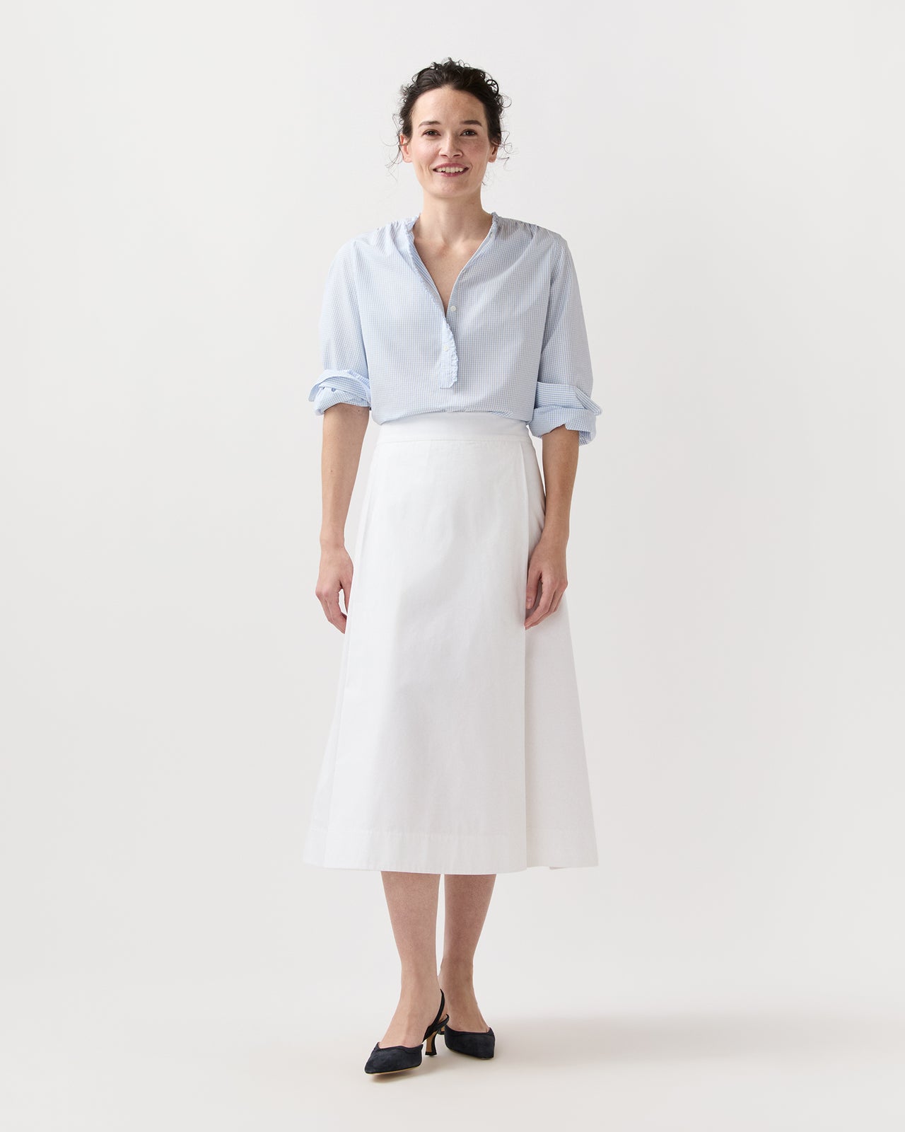 Becca Shirt in Blue Small Graph Check Poplin