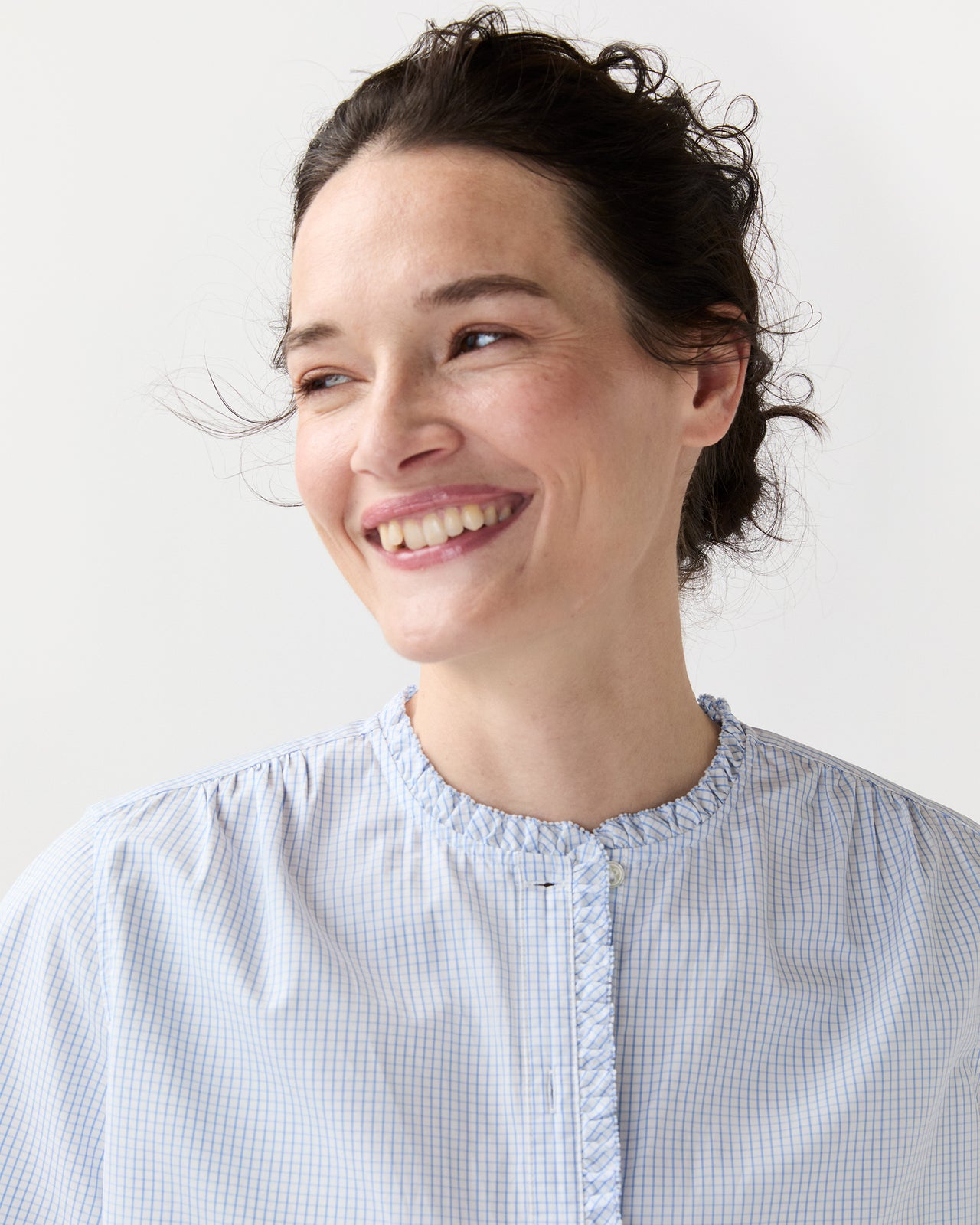Becca Shirt in Blue Small Graph Check Poplin