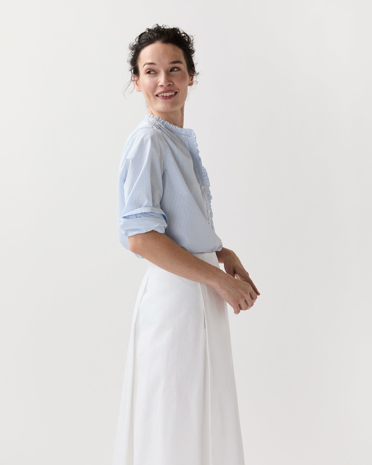 Becca Shirt in Blue Small Graph Check Poplin