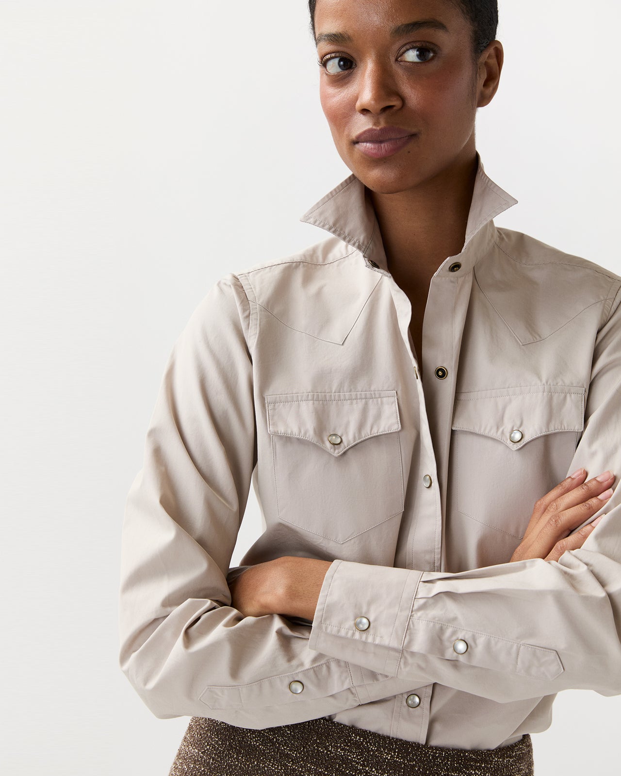 Western Shirt in Sand Poplin