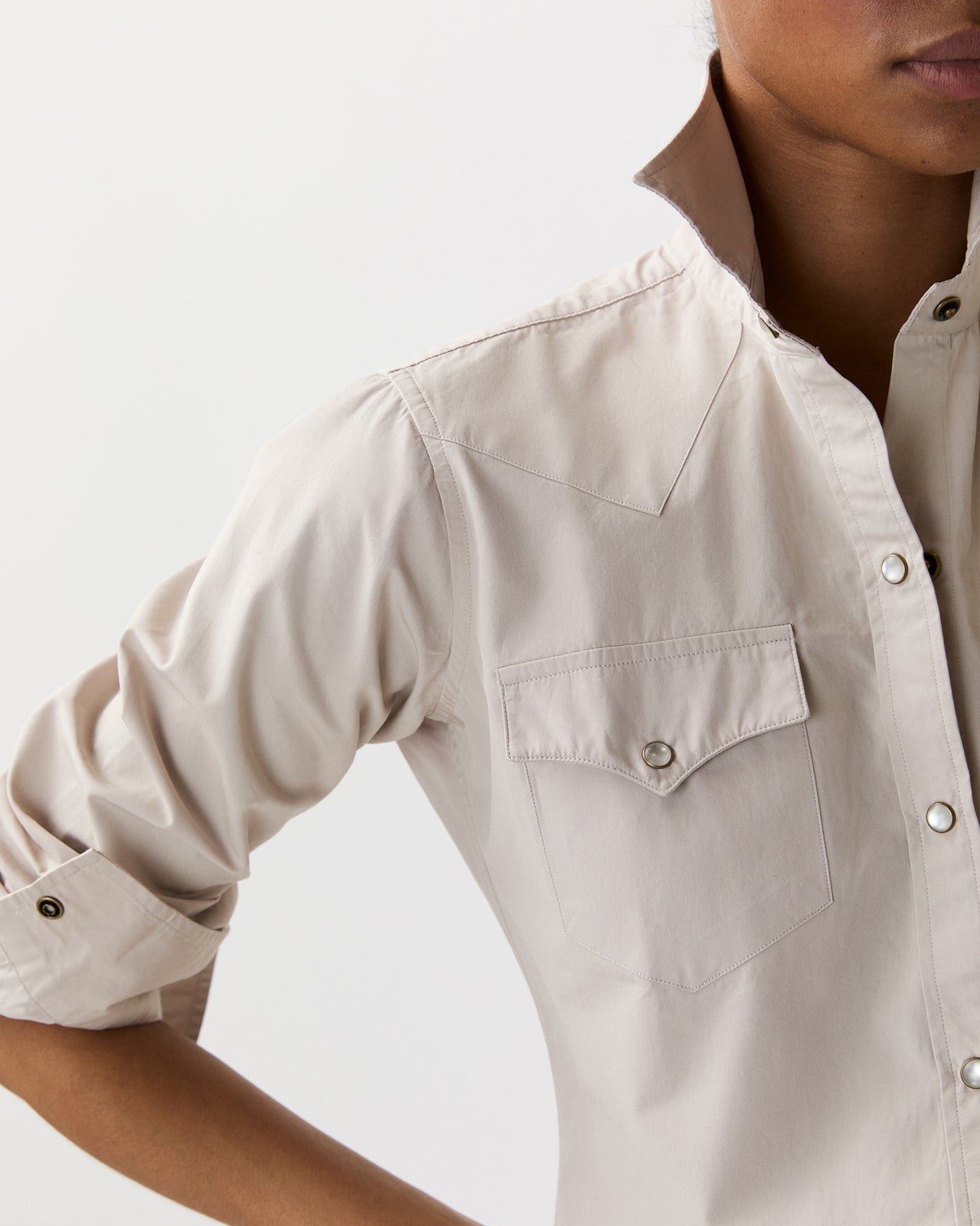 Western Shirt in Sand Poplin