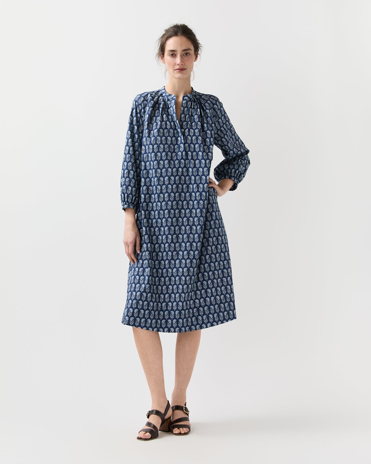 Sienna Dress in Marine French Country Floral Poplin