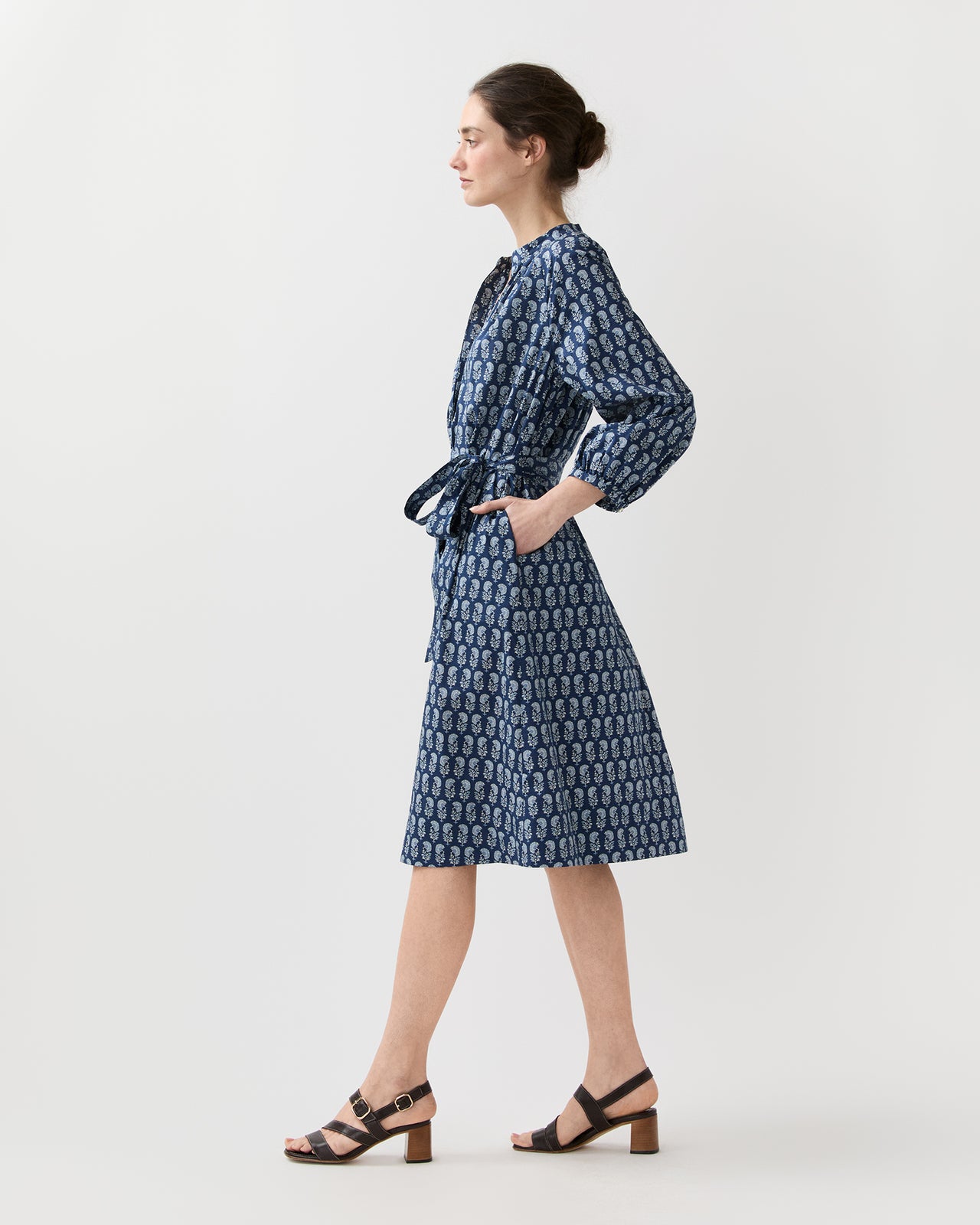 Sienna Dress in Marine French Country Floral Poplin