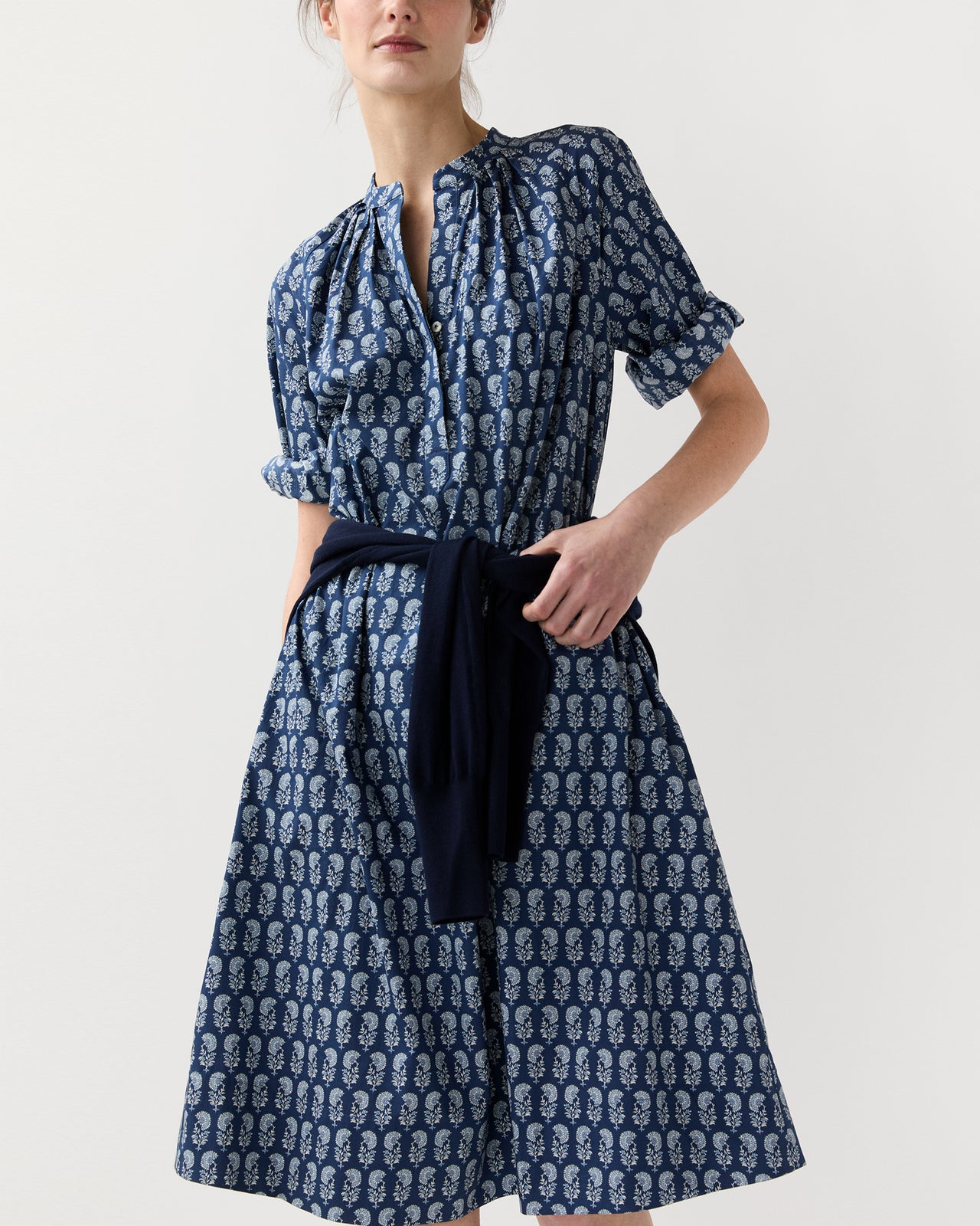 Sienna Dress in Marine French Country Floral Poplin