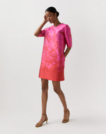 Load image into Gallery viewer, Short Paige Dress in Pink/Red Floral Printed Mikado
