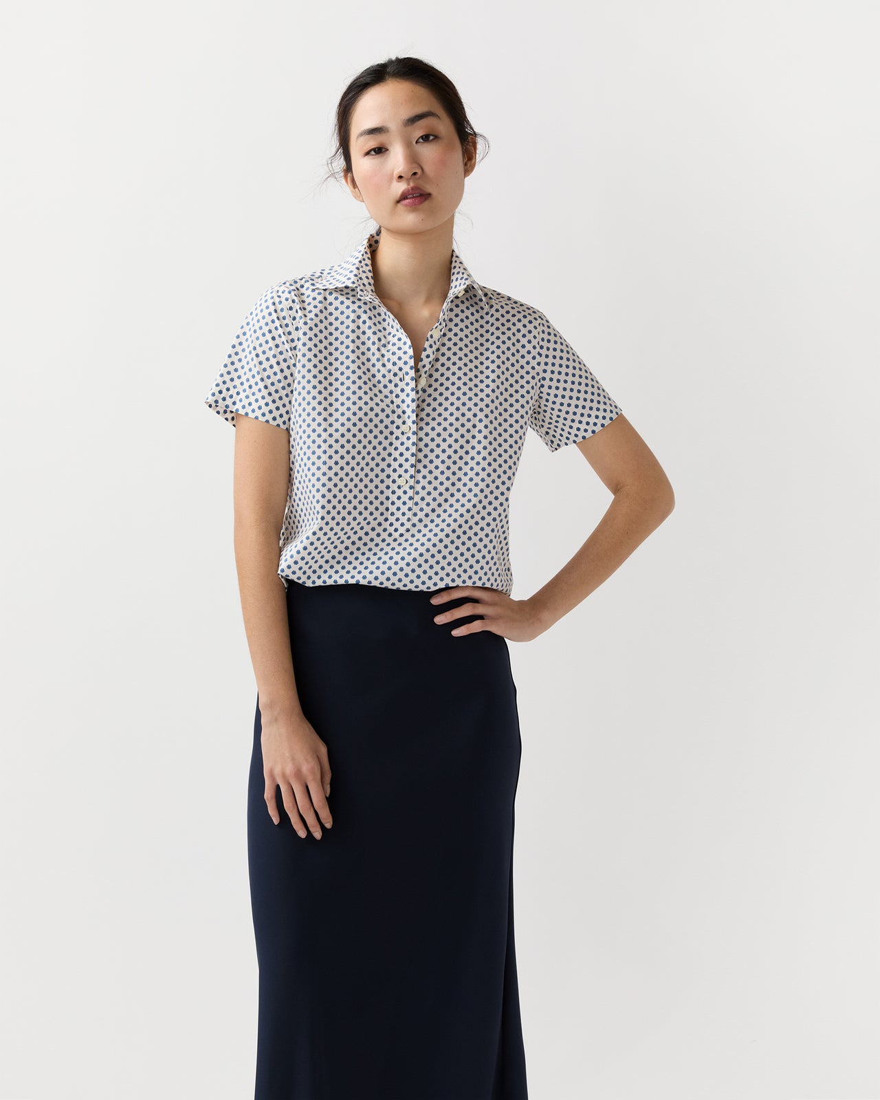 Scout Shirt in Ivory/Blue Bonis Provençal Printed Poplin