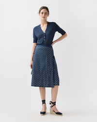 Quilted Adley Wrap Skirt in Navy/Ivory Mixed Provençal Printed Poplin