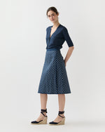 Load image into Gallery viewer, Quilted Adley Wrap Skirt in Navy/Ivory Mixed Provençal Printed Poplin
