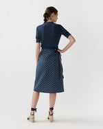 Load image into Gallery viewer, Quilted Adley Wrap Skirt in Navy/Ivory Mixed Provençal Printed Poplin
