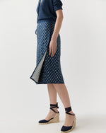 Load image into Gallery viewer, Quilted Adley Wrap Skirt in Navy/Ivory Mixed Provençal Printed Poplin
