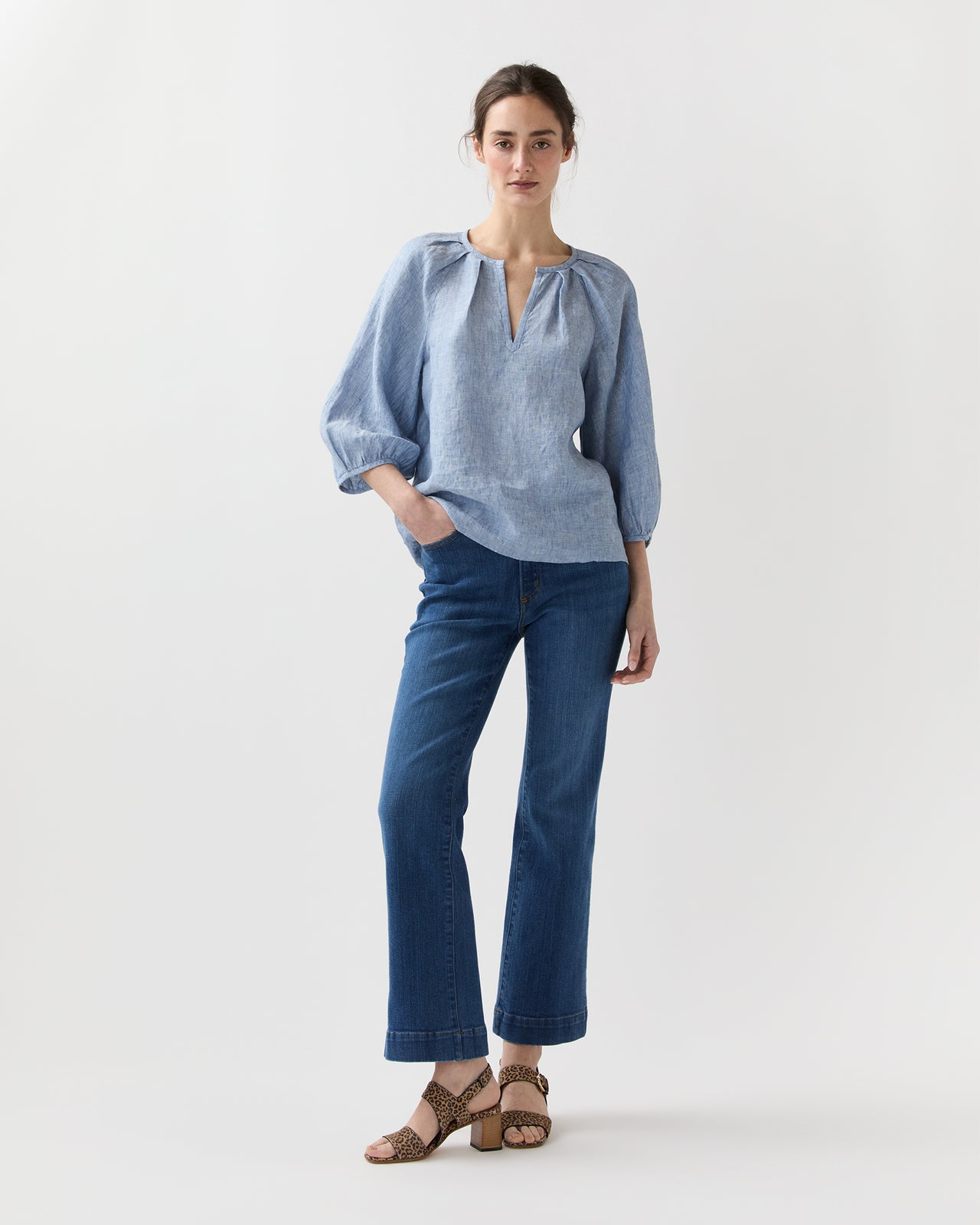 Victoria Blouse in Provence Blue Sahara Linen