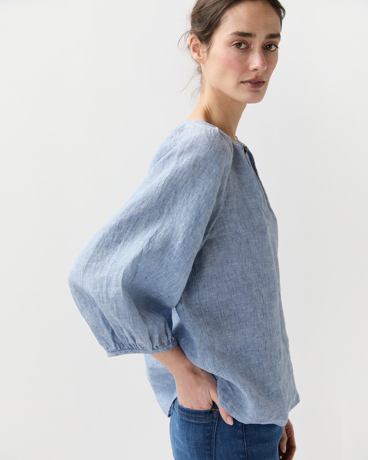Victoria Blouse in Provence Blue Sahara Linen