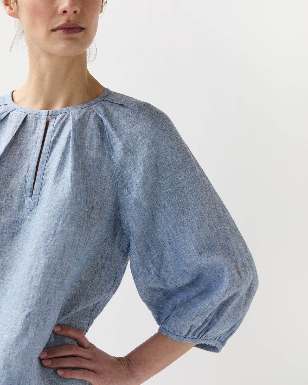 Victoria Blouse in Provence Blue Sahara Linen