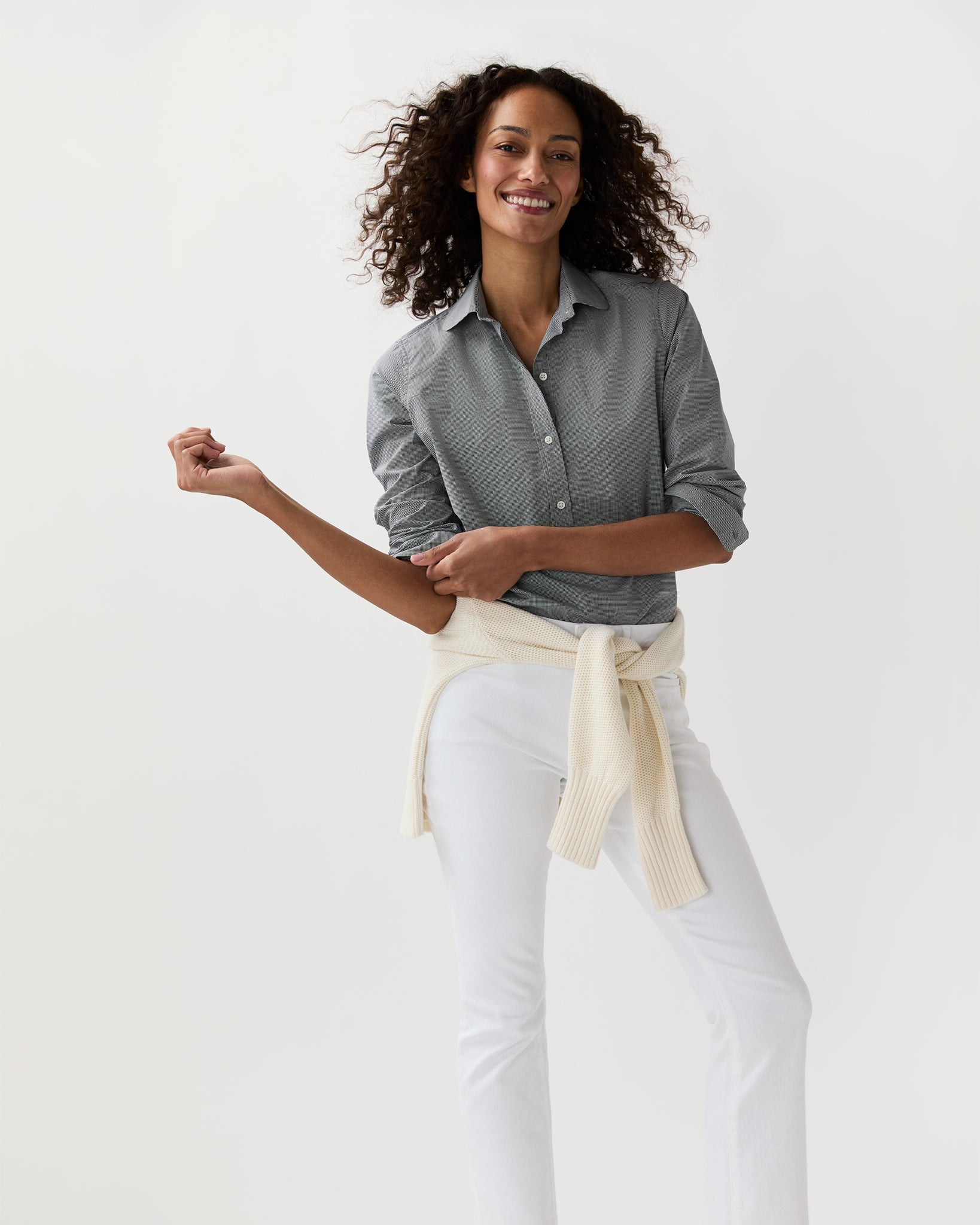 トップス amyshirts marno Tomboy Club Popover Shirt in Navy Micro Gingham Poplin | Shop Ann