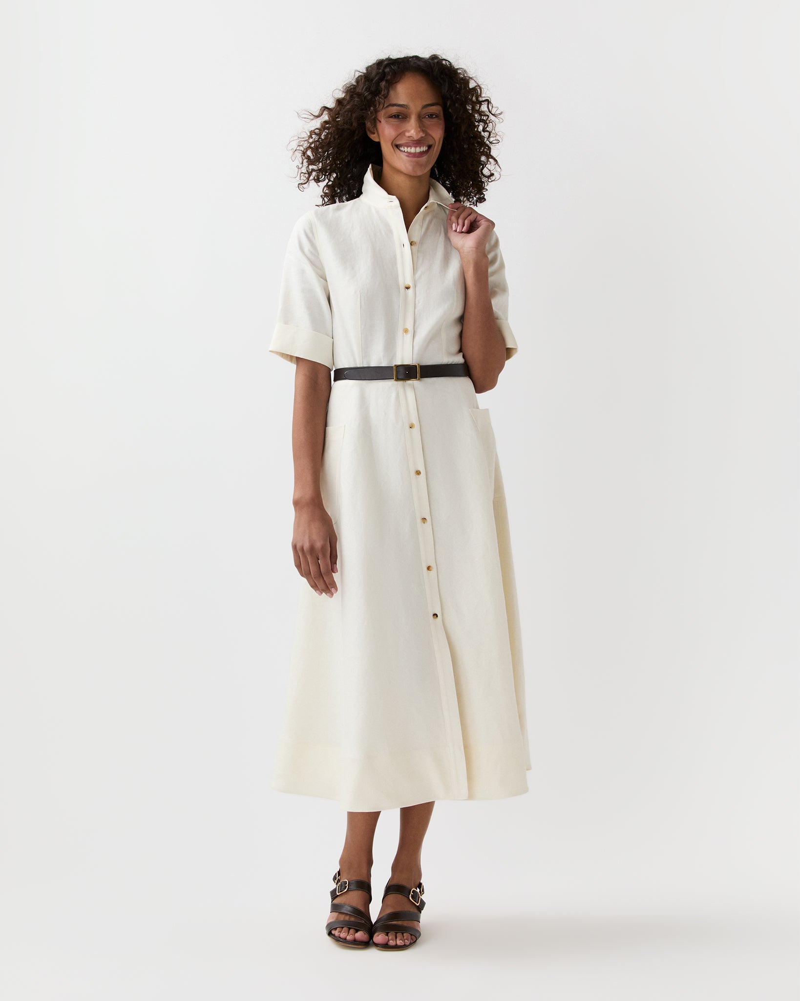 Emery Shirtwaist Dress in Ivory Stretch Linen Twill - M by Ann Mashburn Emery Shirtwaist Dress in Ivory Stretch Linen Twill - M by Ann Mashburn