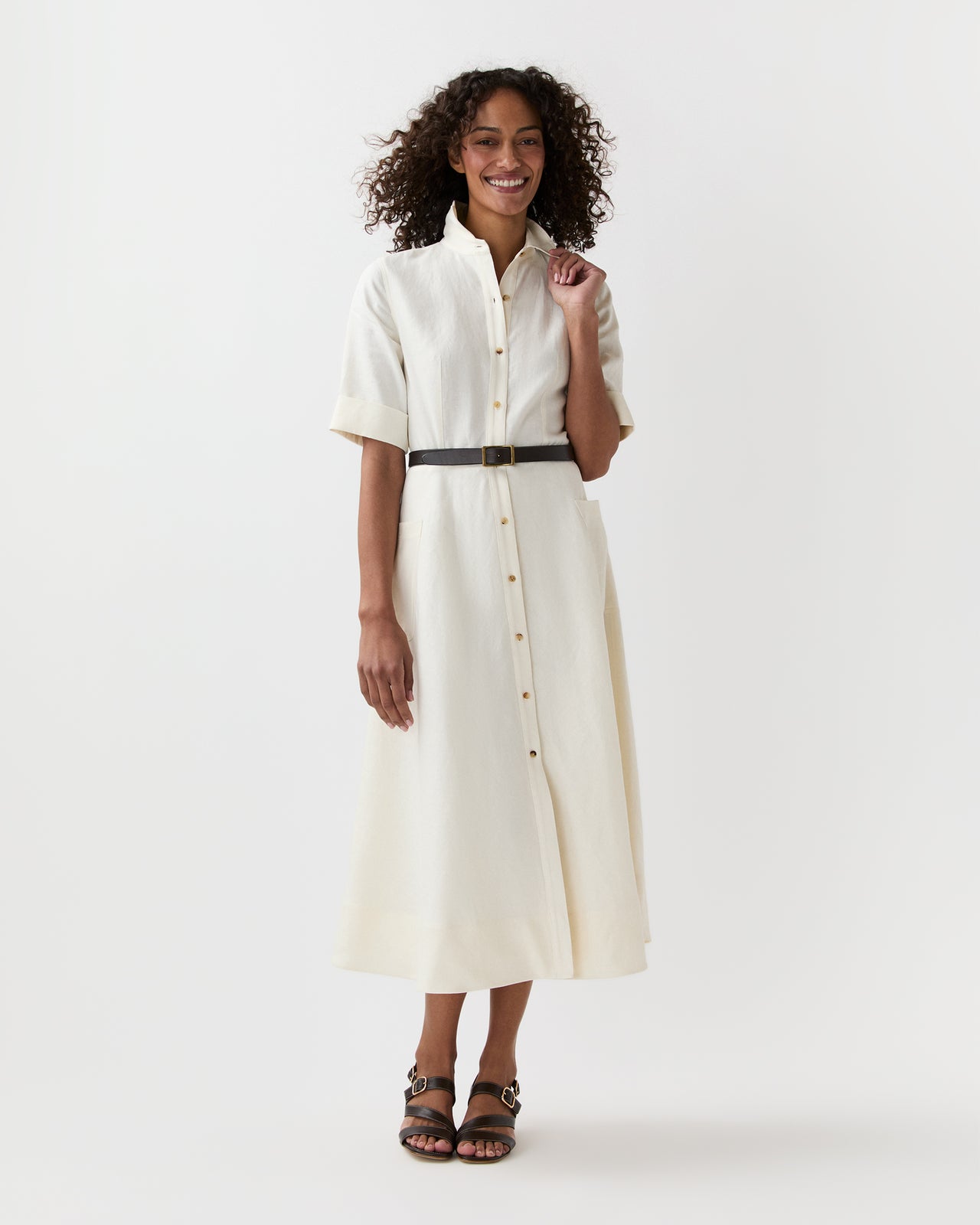 Emery Shirtwaist Dress in Ivory Stretch Linen Twill - M by Ann Mashburn Emery Shirtwaist Dress in Ivory Stretch Linen Twill - M by Ann Mashburn