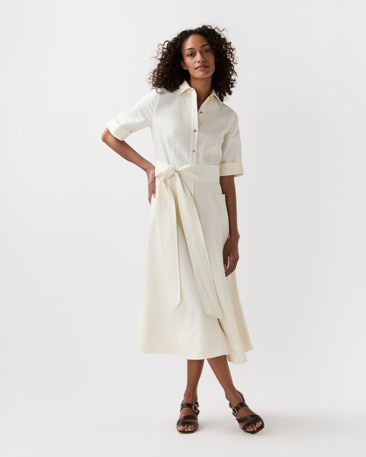 Emery Shirtwaist Dress in Ivory Stretch Linen Twill - M by Ann Mashburn Emery Shirtwaist Dress in Ivory Stretch Linen Twill - M by Ann Mashburn