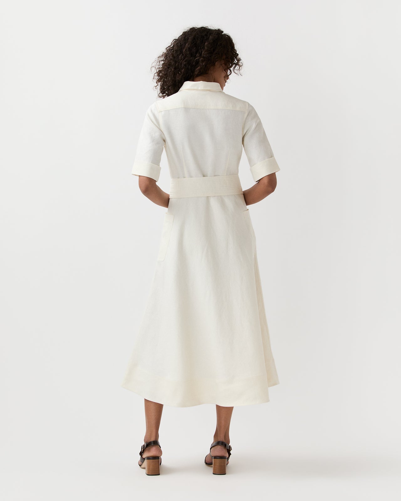 Emery Shirtwaist Dress in Ivory Stretch Linen Twill
