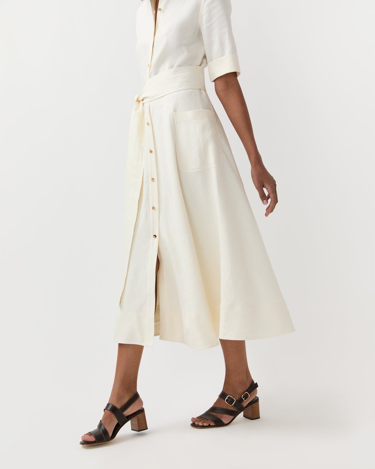 Emery Shirtwaist Dress in Ivory Stretch Linen Twill