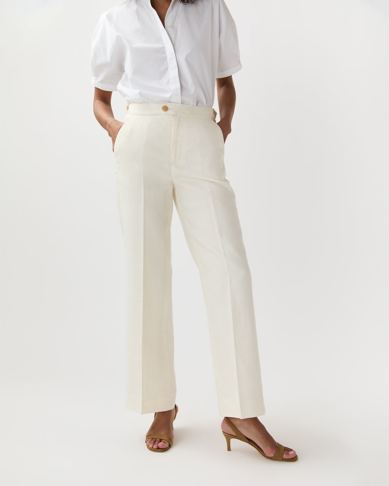Billie Pant in Ivory Stretch Linen Twill