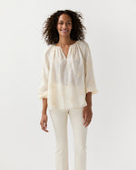 Load image into Gallery viewer, Ariana Blouse in Ivory Embroidered Crinkled Gauze

