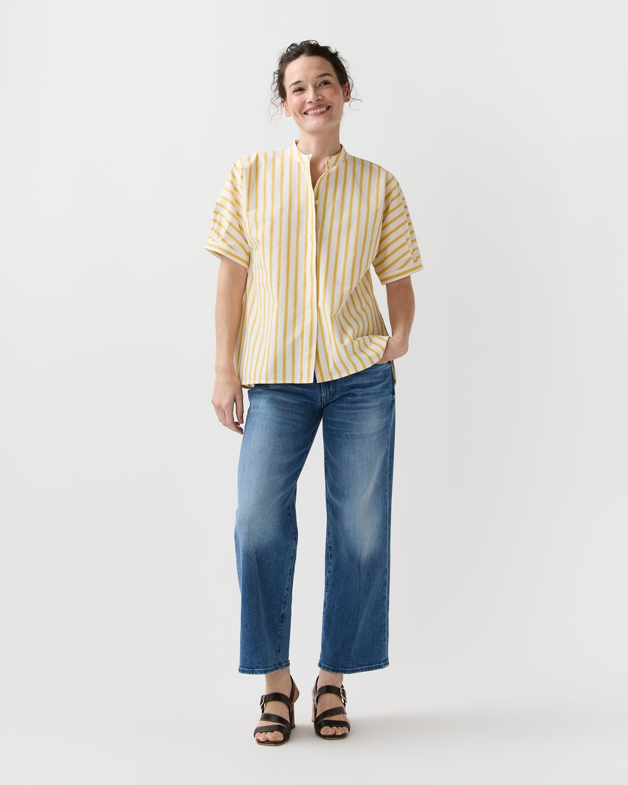 Perry Shirt in Gold/Ivory Balanced Stripe