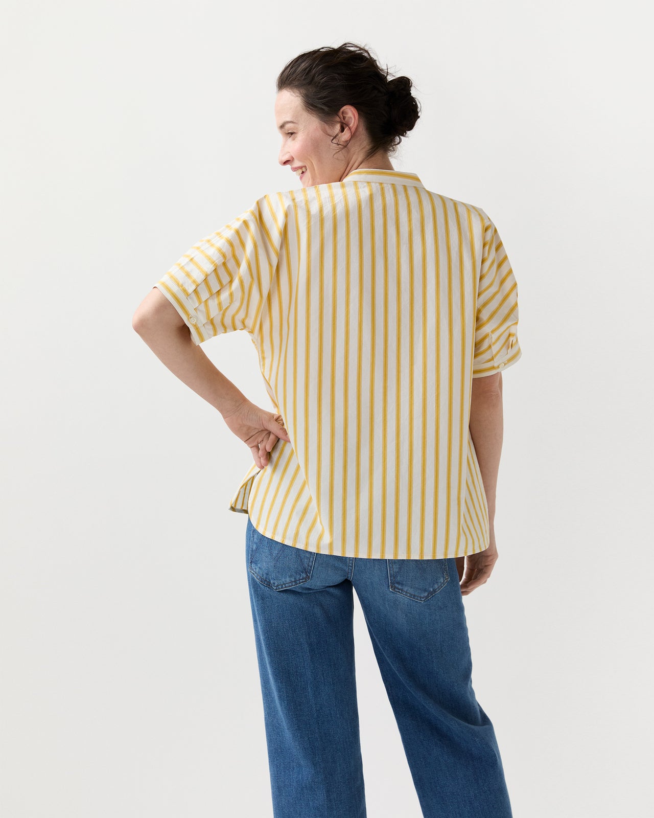 Perry Shirt in Gold/Ivory Balanced Stripe